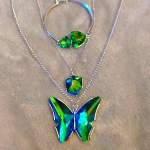 Green UV Relfective Set Holographic Necklaces & Bracelet